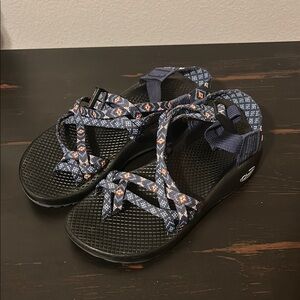 Chaco Navy and Orange Patterned Sandals